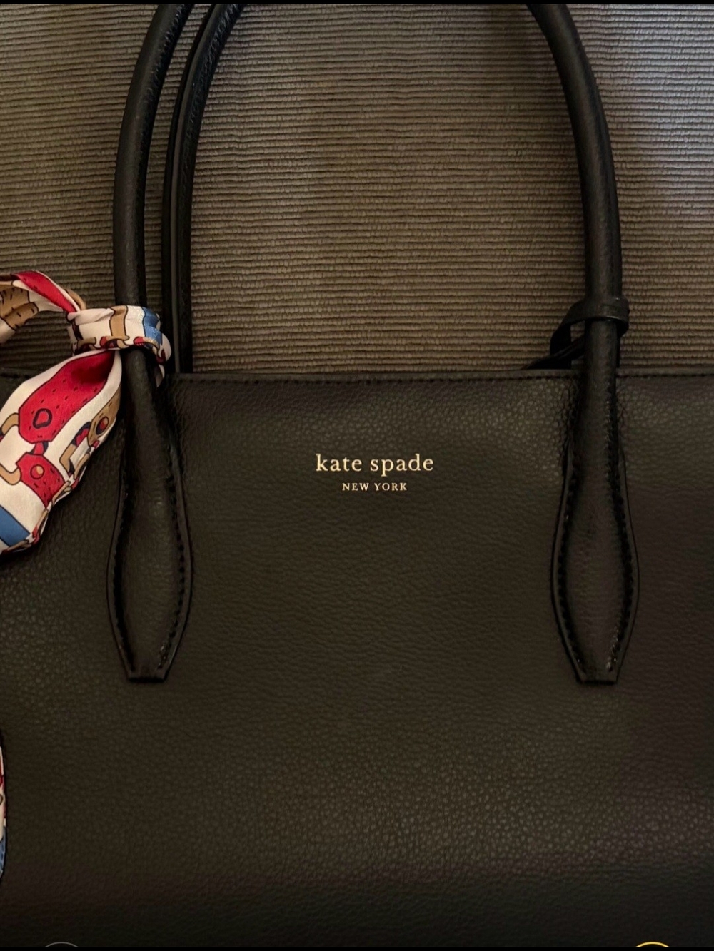 Kate Spade Black Pebble Leather Eva Medium Satchel with Scarf Accent